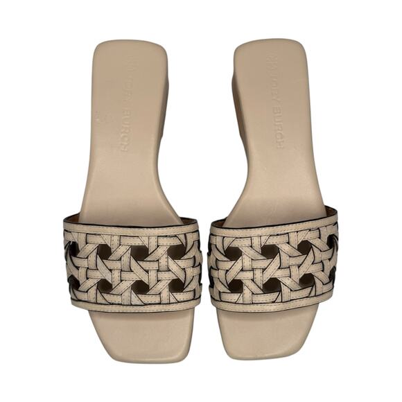Tory Burch Basketweave Studded Clogs Calf Leather in Cream Size 7 - Picture 5 of 10
